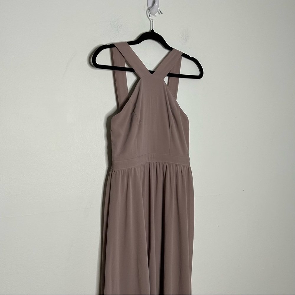 Lulu’s Sz S Nude Neutral Chiffon Maxi Bridesmaid Dress - Picture 3 of 9